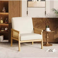Modern High Back Wood Frame Accent Chair with 300lb Capacity - Upholstered Rattan or PU Leather Armchair for Living Room