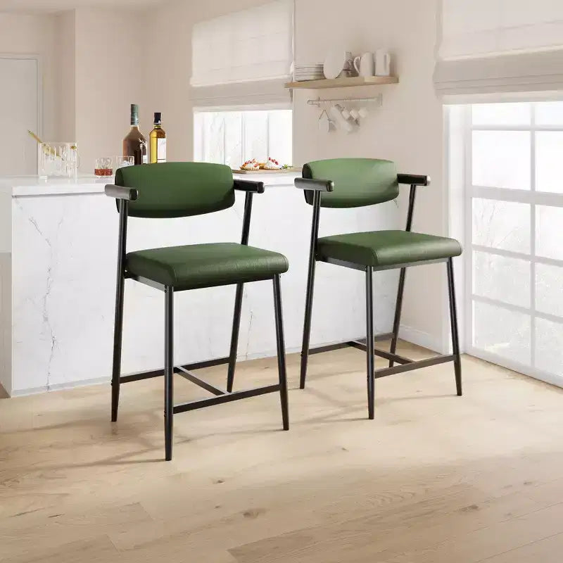 Lot de 2 tabourets de bar à hauteur de comptoir avec accoudoirs, tabouret de bar rembourré avec dossier, siège large et doux, lot de tabourets de bar en métal pour îlot de cuisine, montage facile