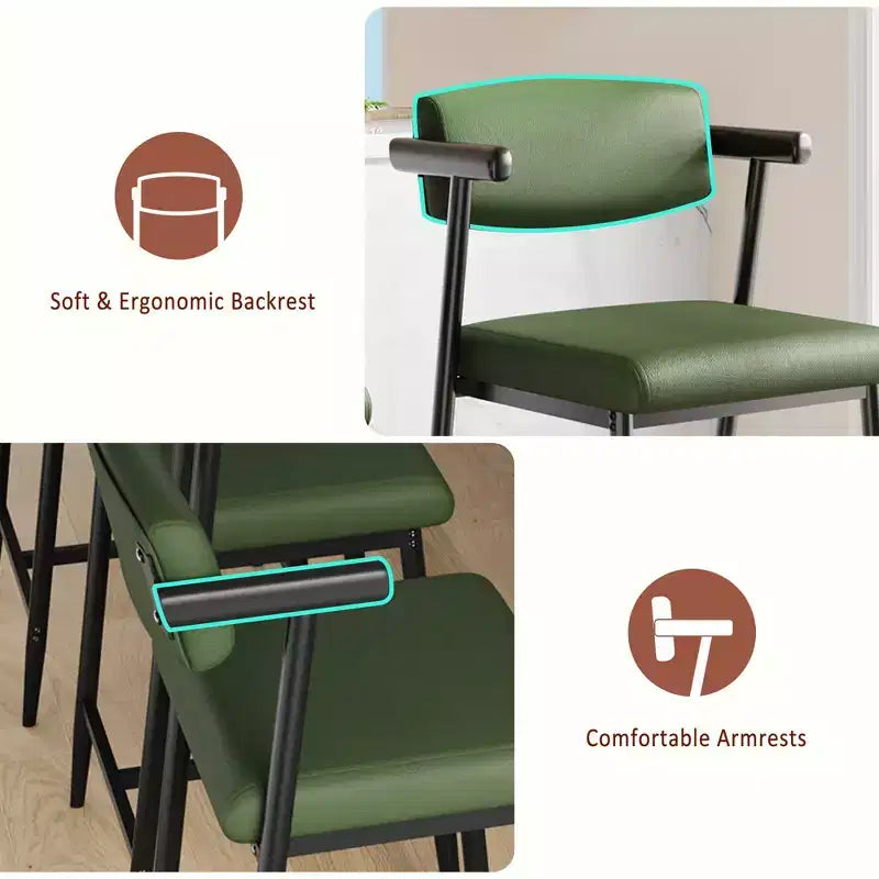 Lot de 2 tabourets de bar à hauteur de comptoir avec accoudoirs, tabouret de bar rembourré avec dossier, siège large et doux, lot de tabourets de bar en métal pour îlot de cuisine, montage facile