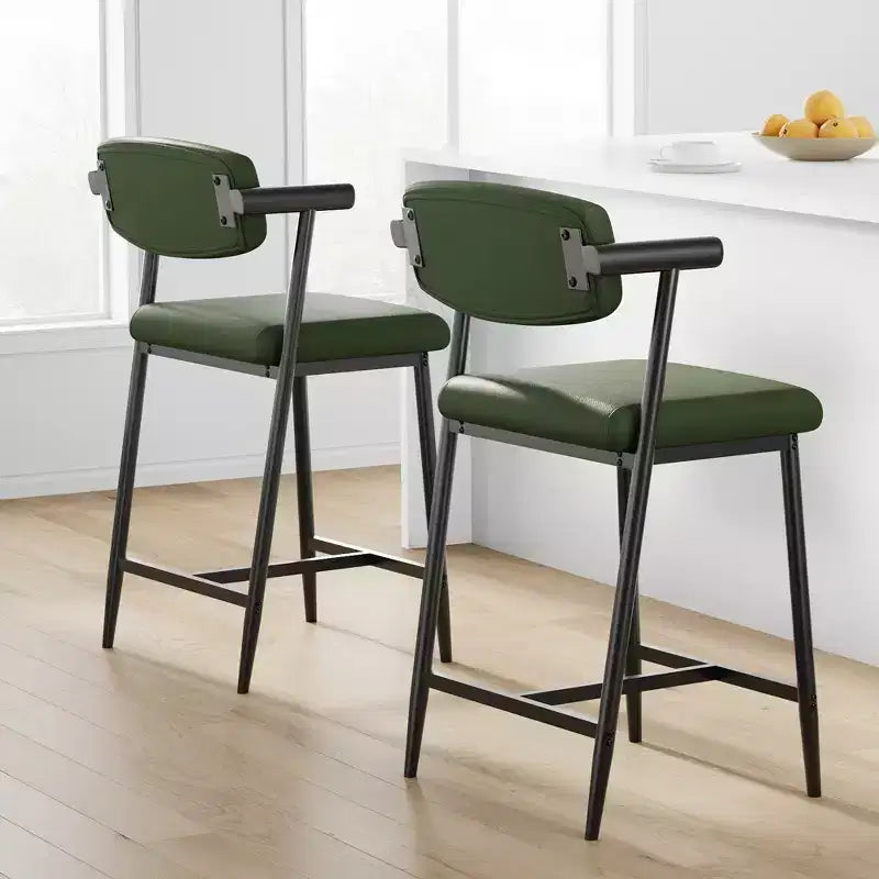 Lot de 2 tabourets de bar à hauteur de comptoir avec accoudoirs, tabouret de bar rembourré avec dossier, siège large et doux, lot de tabourets de bar en métal pour îlot de cuisine, montage facile