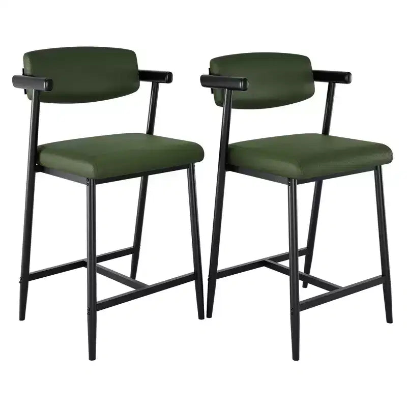 Lot de 2 tabourets de bar à hauteur de comptoir avec accoudoirs, tabouret de bar rembourré avec dossier, siège large et doux, lot de tabourets de bar en métal pour îlot de cuisine, montage facile