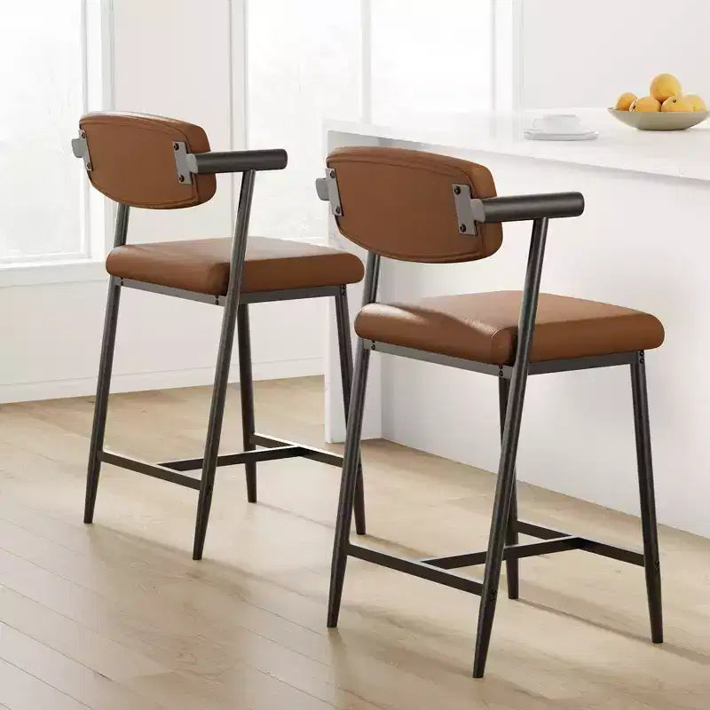Lot de 2 tabourets de bar à hauteur de comptoir avec accoudoirs, tabouret de bar rembourré avec dossier, siège large et doux, lot de tabourets de bar en métal pour îlot de cuisine, montage facile