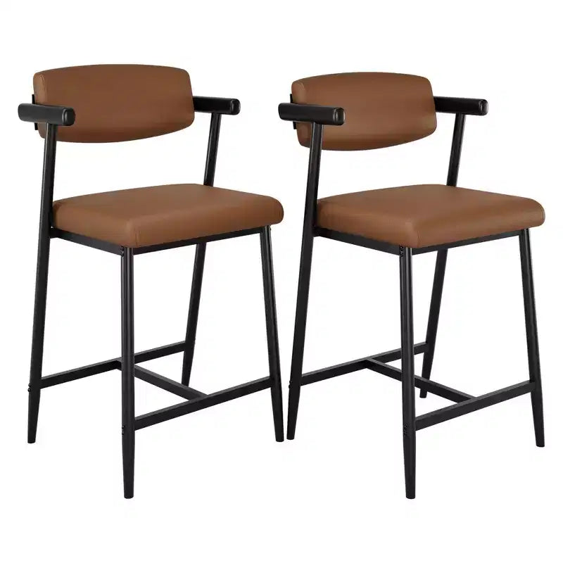 Lot de 2 tabourets de bar à hauteur de comptoir avec accoudoirs, tabouret de bar rembourré avec dossier, siège large et doux, lot de tabourets de bar en métal pour îlot de cuisine, montage facile