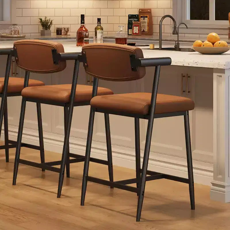 Counter Height Bar Stools Set of 2 with Arms, Upholstered Barstool with Back, Soft Wider Seat, Metal Bar Stools Set for Kitchen Island, Easy Assembly