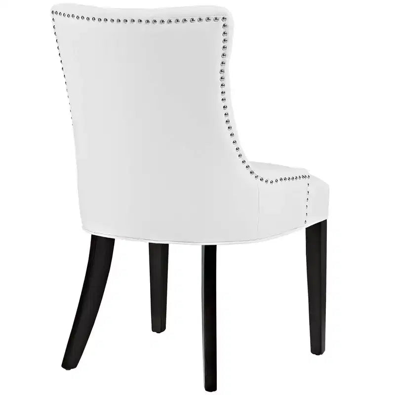 Lot de 2 chaises de salle à manger en vinyle blanc capitonné, avec clous décoratifs, rembourrées, pieds en bois
