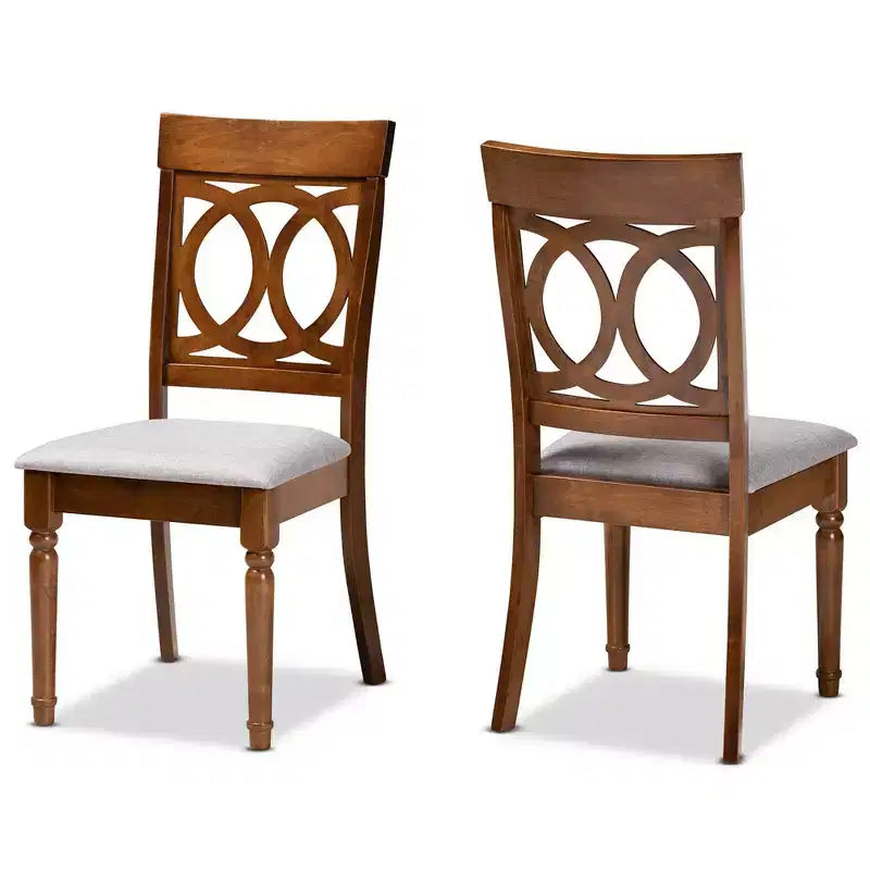 2pc Lucie Fabric and Wood Dining Chairs Set Gray/Walnut - Baxton Studio: Polyester, Spot Clean, Armless