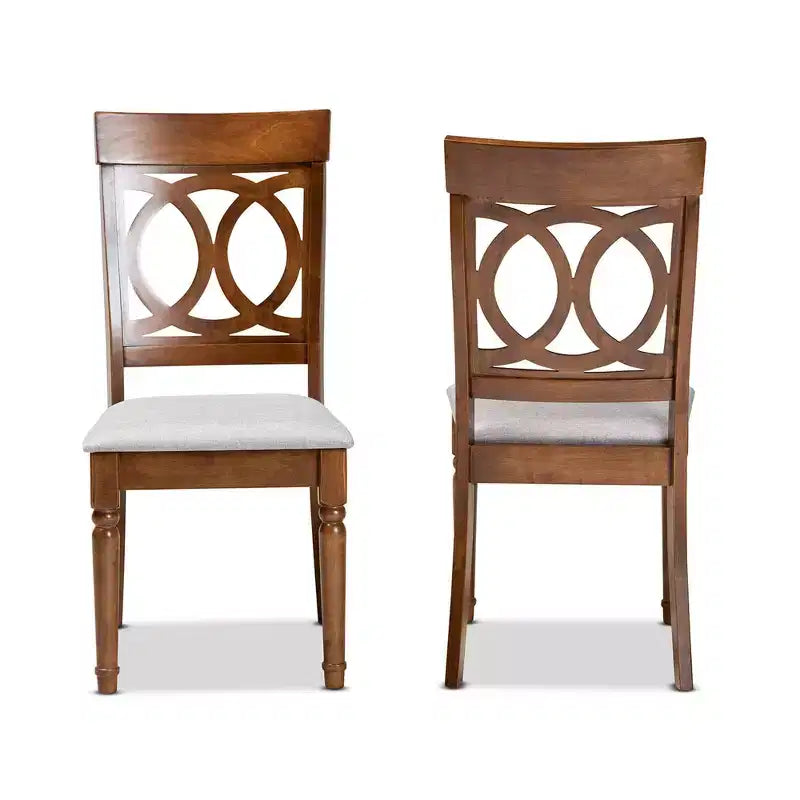Ensemble de 2 chaises de salle à manger en tissu et bois Gris/Noyer Polyester, Nettoyage des taches, Sans accoudoirs