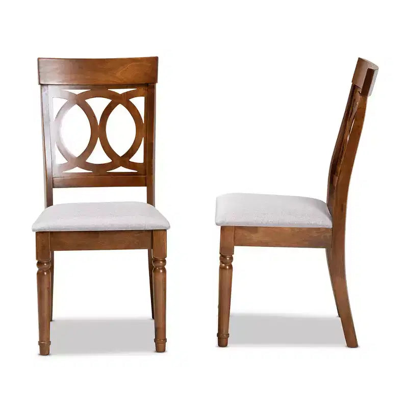 Ensemble de 2 chaises de salle à manger en tissu et bois Gris/Noyer Polyester, Nettoyage des taches, Sans accoudoirs