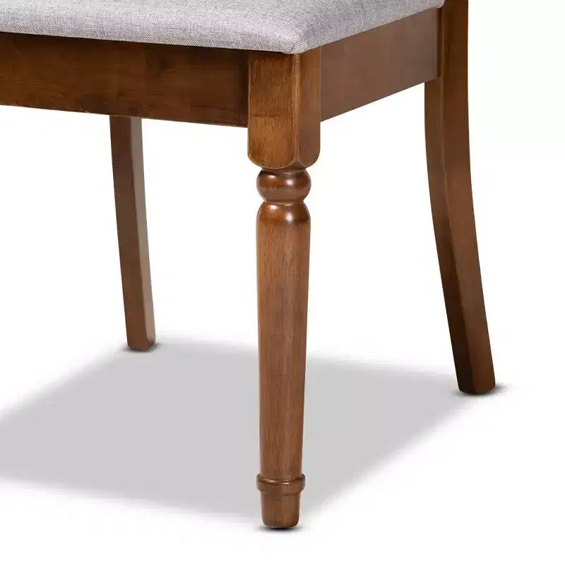 Ensemble de 2 chaises de salle à manger en tissu et bois Gris/Noyer Polyester, Nettoyage des taches, Sans accoudoirs