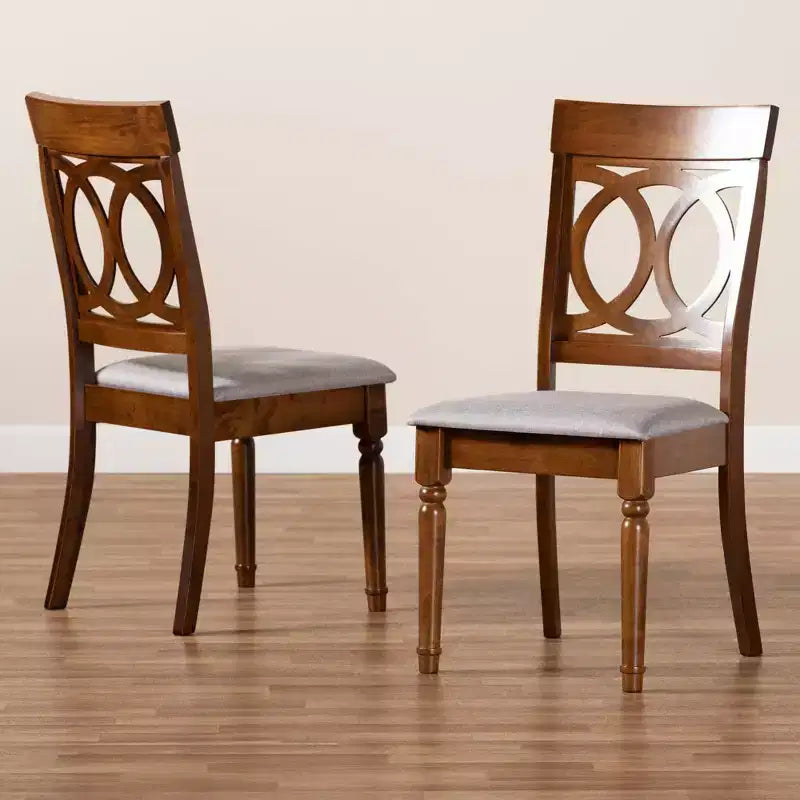 Ensemble de 2 chaises de salle à manger en tissu et bois Gris/Noyer Polyester, Nettoyage des taches, Sans accoudoirs