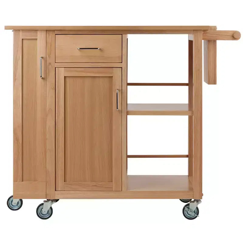 Desserte de cuisine îlot mobile naturel avec rangement et porte-serviettes