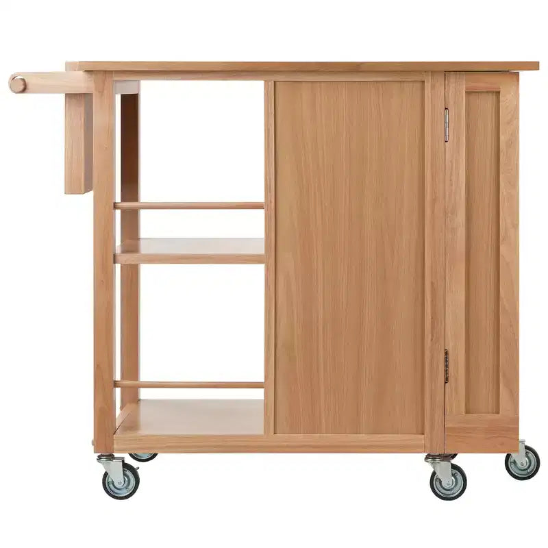 Desserte de cuisine îlot mobile naturel avec rangement et porte-serviettes