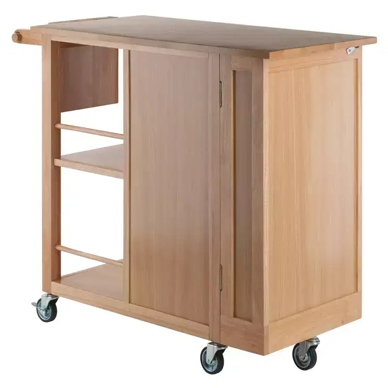 Desserte de cuisine îlot mobile naturel avec rangement et porte-serviettes