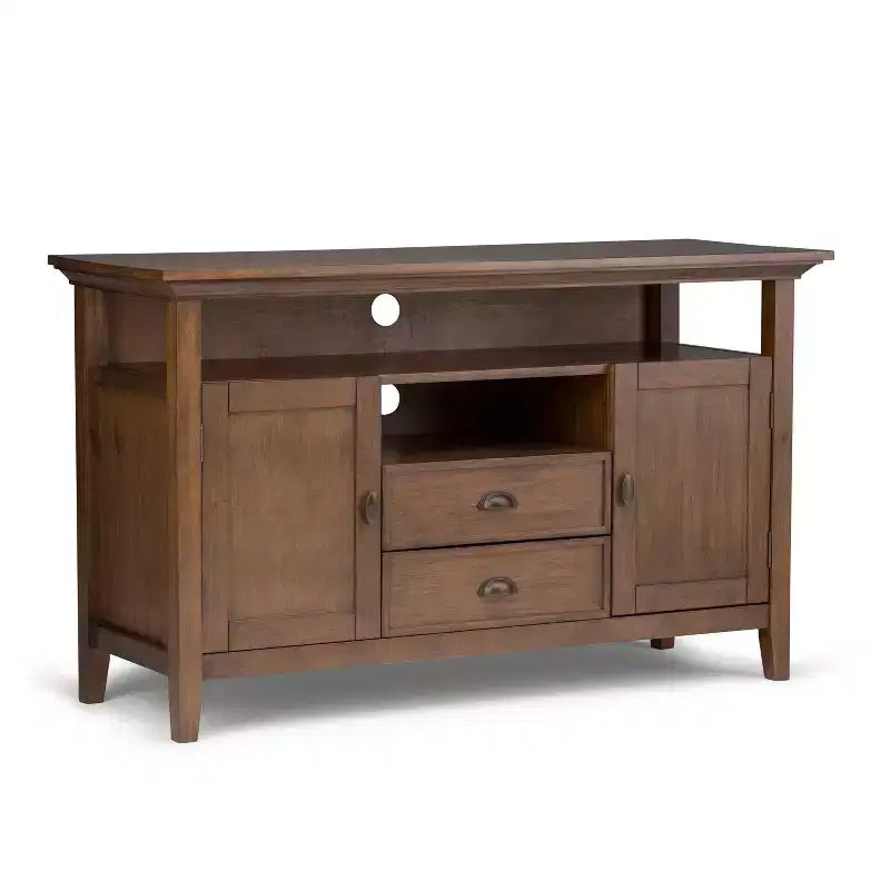 WyndenHall Mansfield Solid Wood TV Stand for TVs up to 60" Rustic Natural Aged Brown : Media Storage, Brass Hardware