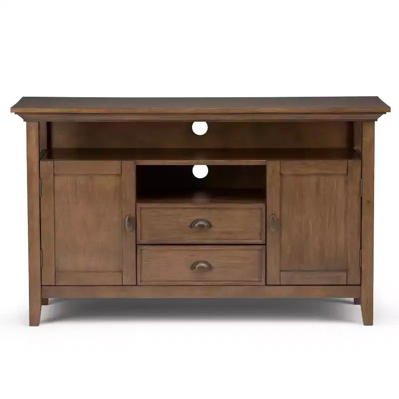 Meuble TV en bois massif pour téléviseurs jusqu'à 60 po Brun vieilli rustique naturel : Rangement multimédia, quincaillerie en laiton