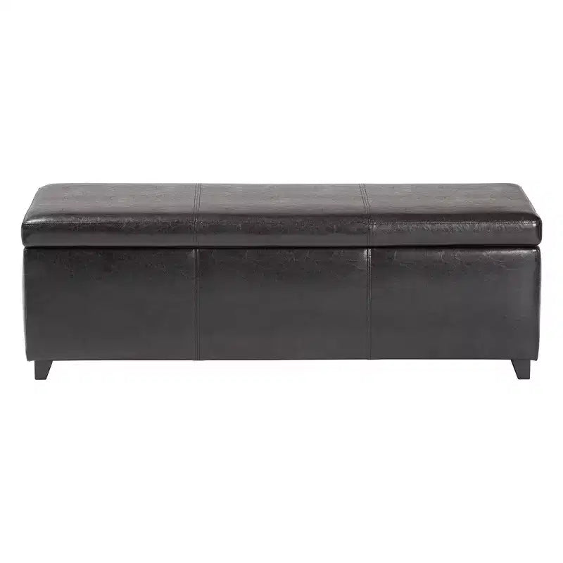 Full Faux Leather Storage Bench Ottoman with Stitching Dark Brown - Baxton Studio