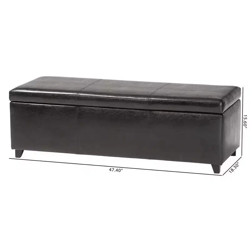 Banc de rangement ottoman en similicuir avec surpiqûres, marron foncé