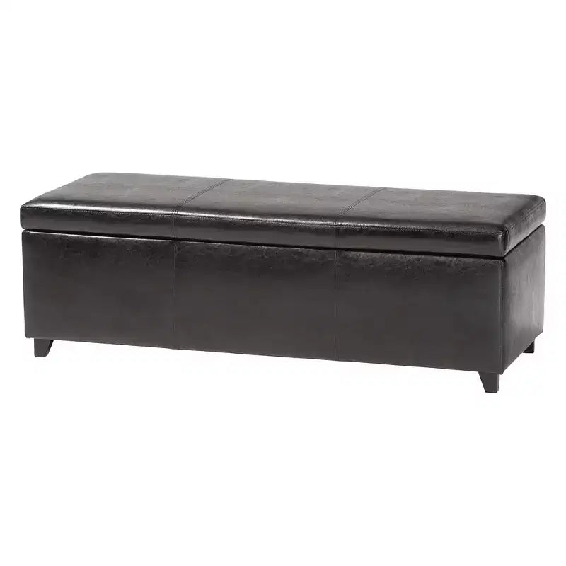 Banc de rangement ottoman en similicuir avec surpiqûres, marron foncé