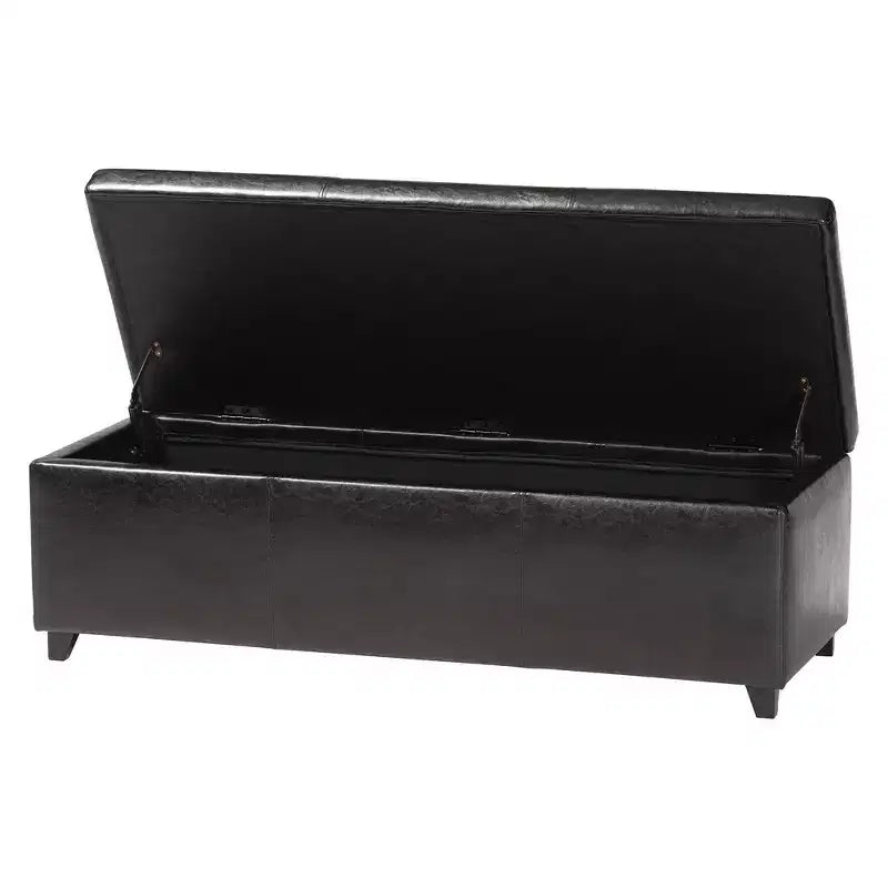 Banc de rangement ottoman en similicuir avec surpiqûres, marron foncé