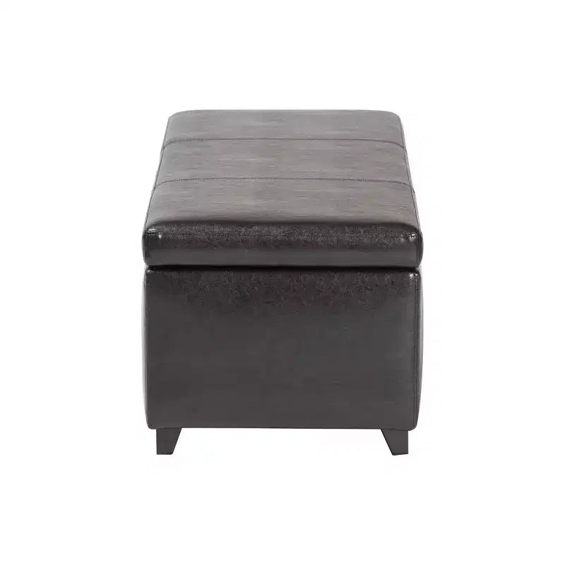 Banc de rangement ottoman en similicuir avec surpiqûres, marron foncé