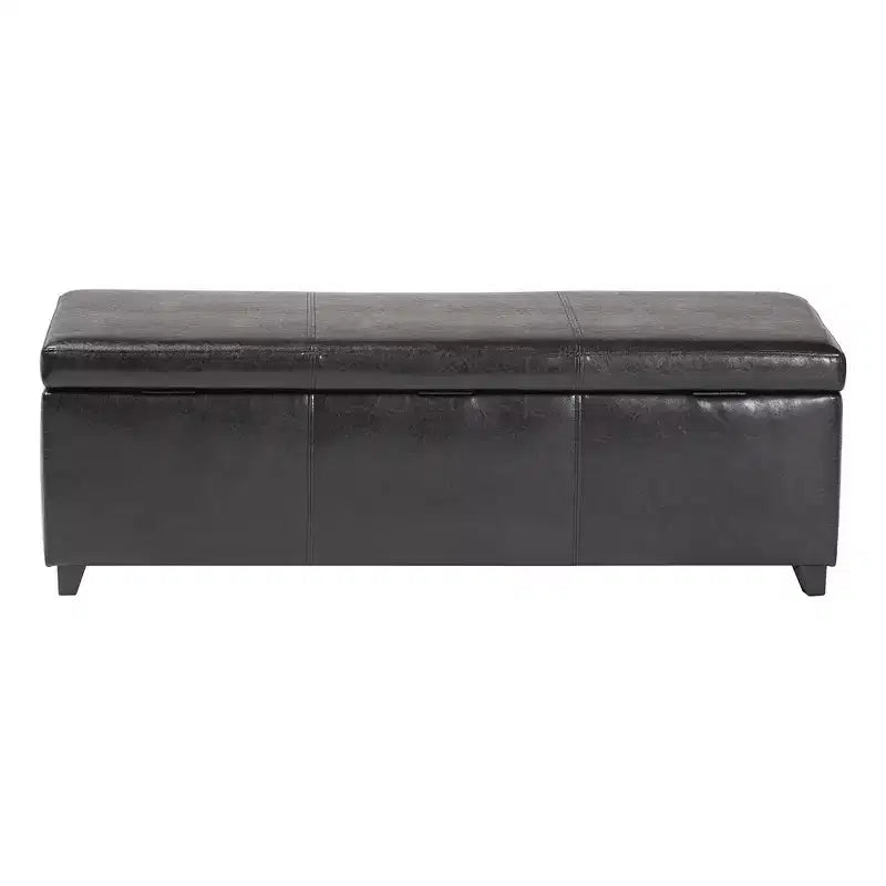 Banc de rangement ottoman en similicuir avec surpiqûres, marron foncé