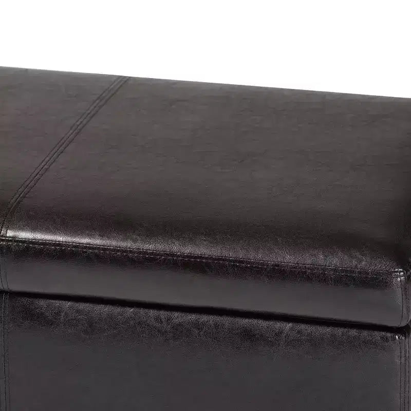 Banc de rangement ottoman en similicuir avec surpiqûres, marron foncé