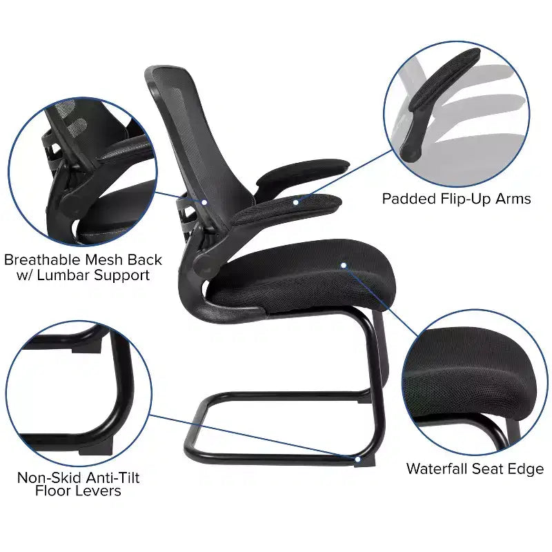 Chaise de bureau ergonomique à dossier en maille | Accoudoirs relevables, support lombaire, piètement luge