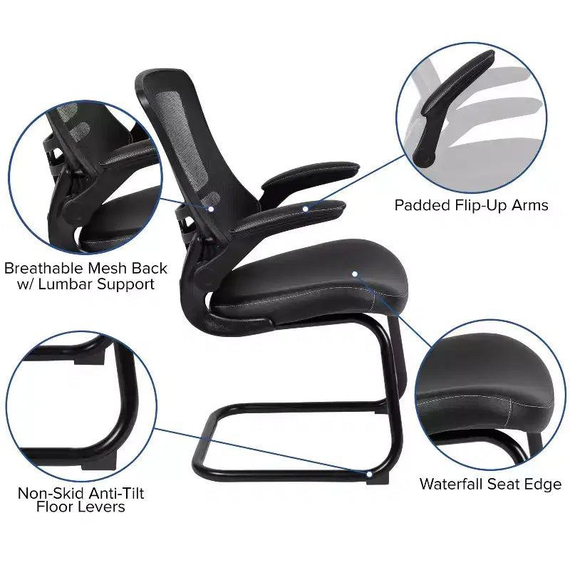 Chaise de bureau ergonomique à dossier en maille | Accoudoirs relevables, support lombaire, piètement luge