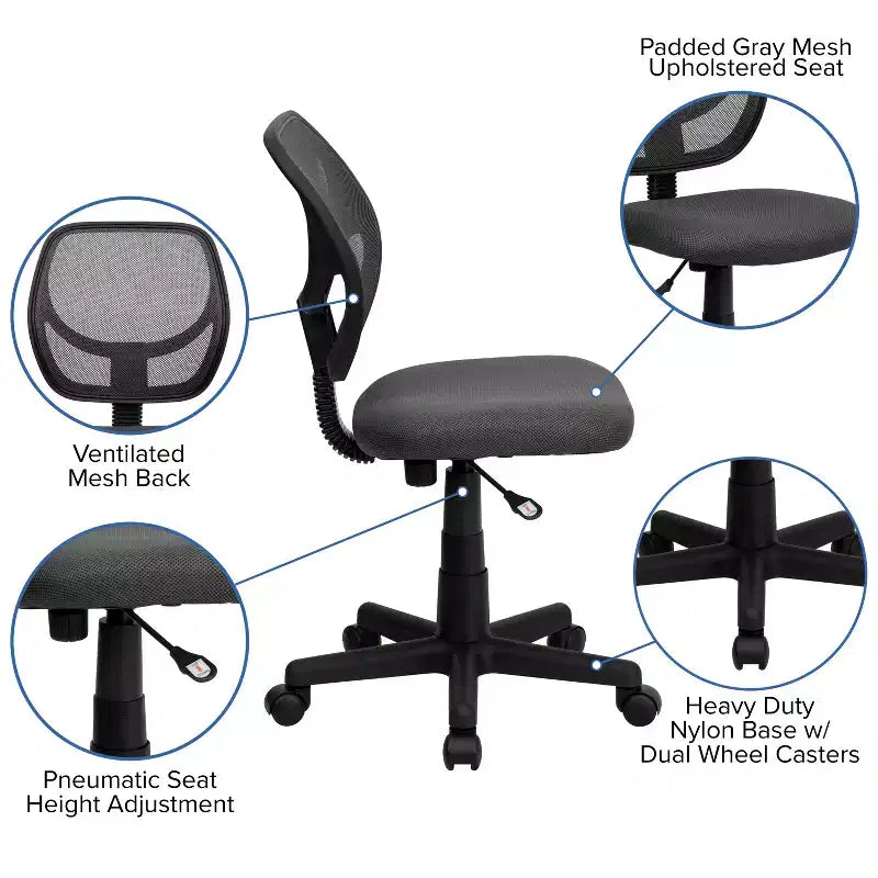 Chaise de bureau à dossier carré incurvé en maille pivotante à hauteur mi-dossier